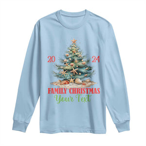 Personalized Christmas Family In Hawaii Long Sleeve Shirt Custom Name Family Christmas 2024 Sea Christmas Tree TS11 Light Blue Print Your Wear