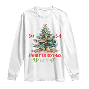 Personalized Christmas Family In Hawaii Long Sleeve Shirt Custom Name Family Christmas 2024 Sea Christmas Tree TS11 White Print Your Wear