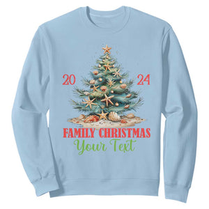 Personalized Christmas Family In Hawaii Sweatshirt Custom Name Family Christmas 2024 Sea Christmas Tree TS11 Light Blue Print Your Wear