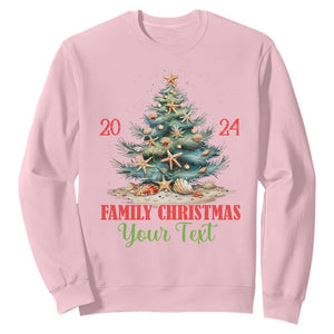 Personalized Christmas Family In Hawaii Sweatshirt Custom Name Family Christmas 2024 Sea Christmas Tree TS11 Light Pink Print Your Wear