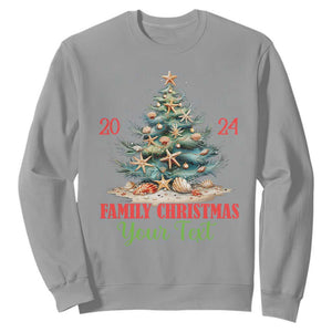 Personalized Christmas Family In Hawaii Sweatshirt Custom Name Family Christmas 2024 Sea Christmas Tree TS11 Sport Gray Print Your Wear