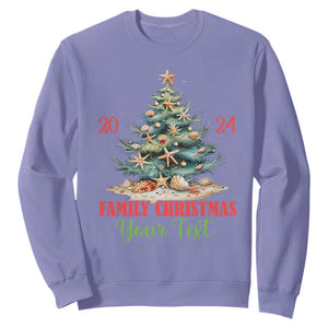 Personalized Christmas Family In Hawaii Sweatshirt Custom Name Family Christmas 2024 Sea Christmas Tree TS11 Violet Print Your Wear