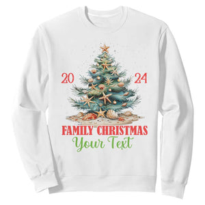 Personalized Christmas Family In Hawaii Sweatshirt Custom Name Family Christmas 2024 Sea Christmas Tree TS11 White Print Your Wear