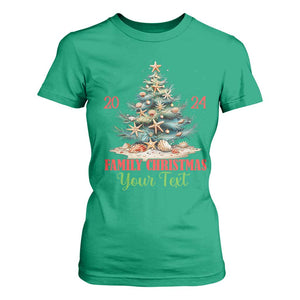 Personalized Christmas Family In Hawaii T Shirt For Women Custom Name Family Christmas 2024 Sea Christmas Tree TS11 Irish Green Print Your Wear