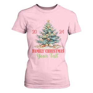 Personalized Christmas Family In Hawaii T Shirt For Women Custom Name Family Christmas 2024 Sea Christmas Tree TS11 Light Pink Print Your Wear