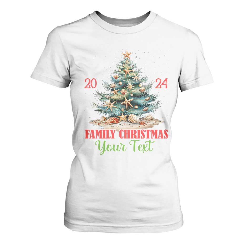 Personalized Christmas Family In Hawaii T Shirt For Women Custom Name Family Christmas 2024 Sea Christmas Tree TS11 White Print Your Wear