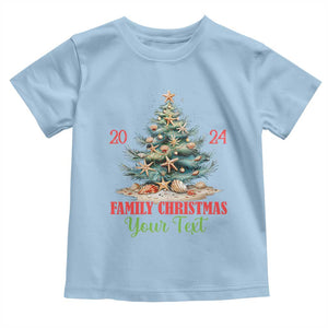 Personalized Christmas Family In Hawaii Toddler T Shirt Custom Name Family Christmas 2024 Sea Christmas Tree TS11 Light Blue Print Your Wear