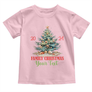 Personalized Christmas Family In Hawaii Toddler T Shirt Custom Name Family Christmas 2024 Sea Christmas Tree TS11 Light Pink Print Your Wear