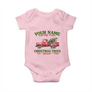 Personalized Christmas Family Baby Onesie Custom Name Family Farm Christmas Trees Vintage Truck TS11 Light Pink Print Your Wear