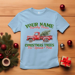 Personalized Christmas Family T Shirt Custom Name Family Farm Christmas Trees Vintage Truck TS11 Light Blue Print Your Wear