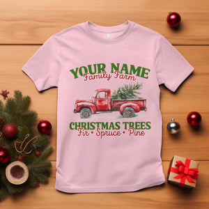 Personalized Christmas Family T Shirt Custom Name Family Farm Christmas Trees Vintage Truck TS11 Light Pink Print Your Wear