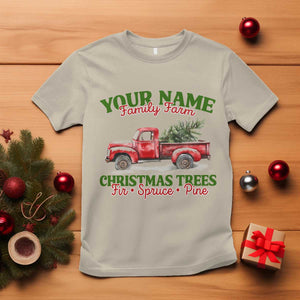 Personalized Christmas Family T Shirt Custom Name Family Farm Christmas Trees Vintage Truck TS11 Sand Print Your Wear