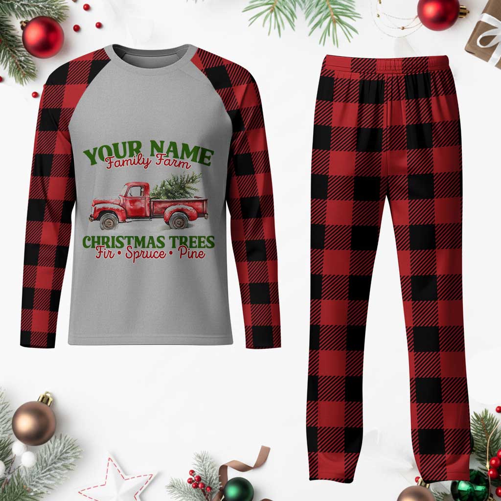 Personalized Christmas Family Plaid Pajama Set Custom Name Family Farm Christmas Trees Vintage Truck TS11 Buffalo Plaid Print Your Wear
