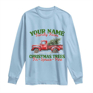 Personalized Christmas Family Long Sleeve Shirt Custom Name Family Farm Christmas Trees Vintage Truck TS11 Light Blue Print Your Wear