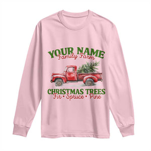 Personalized Christmas Family Long Sleeve Shirt Custom Name Family Farm Christmas Trees Vintage Truck TS11 Light Pink Print Your Wear