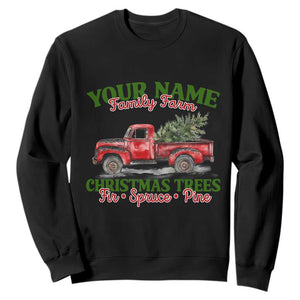 Personalized Christmas Family Sweatshirt Custom Name Family Farm Christmas Trees Vintage Truck TS11 Black Print Your Wear