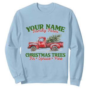 Personalized Christmas Family Sweatshirt Custom Name Family Farm Christmas Trees Vintage Truck TS11 Light Blue Print Your Wear