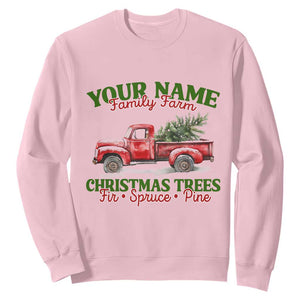 Personalized Christmas Family Sweatshirt Custom Name Family Farm Christmas Trees Vintage Truck TS11 Light Pink Print Your Wear