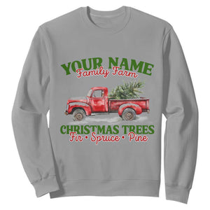 Personalized Christmas Family Sweatshirt Custom Name Family Farm Christmas Trees Vintage Truck TS11 Sport Gray Print Your Wear