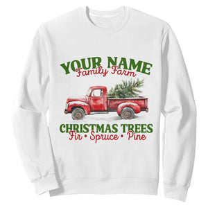 Personalized Christmas Family Sweatshirt Custom Name Family Farm Christmas Trees Vintage Truck TS11 White Print Your Wear