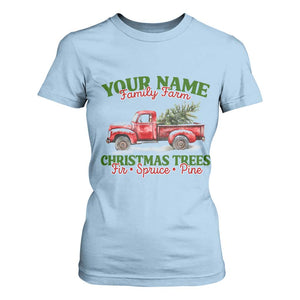 Personalized Christmas Family T Shirt For Women Custom Name Family Farm Christmas Trees Vintage Truck TS11 Light Blue Print Your Wear