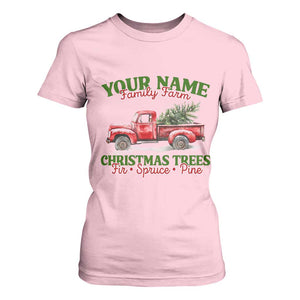 Personalized Christmas Family T Shirt For Women Custom Name Family Farm Christmas Trees Vintage Truck TS11 Light Pink Print Your Wear