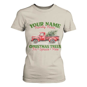 Personalized Christmas Family T Shirt For Women Custom Name Family Farm Christmas Trees Vintage Truck TS11 Sand Print Your Wear