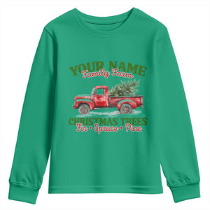 Personalized Christmas Family Youth Sweatshirt Custom Name Family Farm Christmas Trees Vintage Truck TS11 Irish Green Print Your Wear