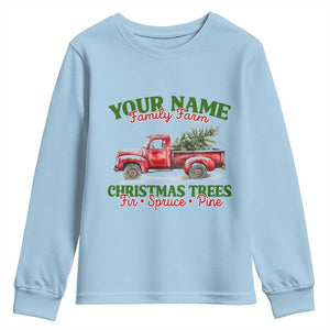 Personalized Christmas Family Youth Sweatshirt Custom Name Family Farm Christmas Trees Vintage Truck TS11 Light Blue Print Your Wear