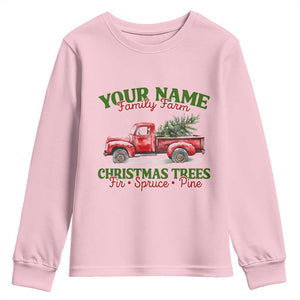 Personalized Christmas Family Youth Sweatshirt Custom Name Family Farm Christmas Trees Vintage Truck TS11 Light Pink Print Your Wear