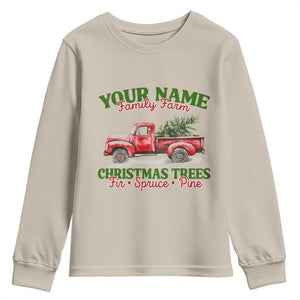 Personalized Christmas Family Youth Sweatshirt Custom Name Family Farm Christmas Trees Vintage Truck TS11 Sand Print Your Wear