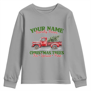 Personalized Christmas Family Youth Sweatshirt Custom Name Family Farm Christmas Trees Vintage Truck TS11 Sport Gray Print Your Wear