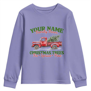 Personalized Christmas Family Youth Sweatshirt Custom Name Family Farm Christmas Trees Vintage Truck TS11 Violet Print Your Wear