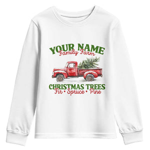 Personalized Christmas Family Youth Sweatshirt Custom Name Family Farm Christmas Trees Vintage Truck TS11 White Print Your Wear