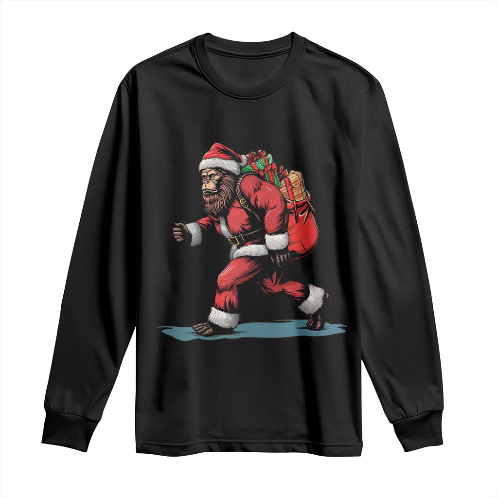 Funny Christmas Santa Bigfoot Long Sleeve Shirt Xmas Sasquatch TS11 Black Print Your Wear