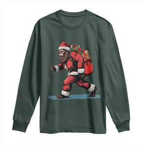 Funny Christmas Santa Bigfoot Long Sleeve Shirt Xmas Sasquatch TS11 Dark Forest Green Print Your Wear