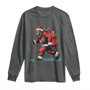 Funny Christmas Santa Bigfoot Long Sleeve Shirt Xmas Sasquatch TS11 Dark Heather Print Your Wear