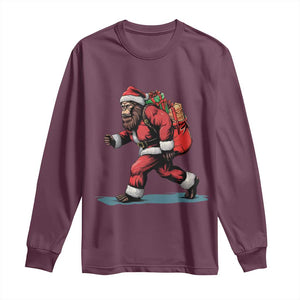 Funny Christmas Santa Bigfoot Long Sleeve Shirt Xmas Sasquatch TS11 Maroon Print Your Wear