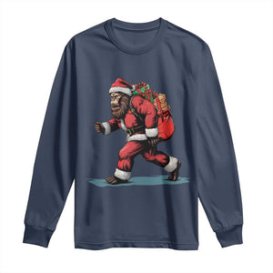 Funny Christmas Santa Bigfoot Long Sleeve Shirt Xmas Sasquatch TS11 Navy Print Your Wear