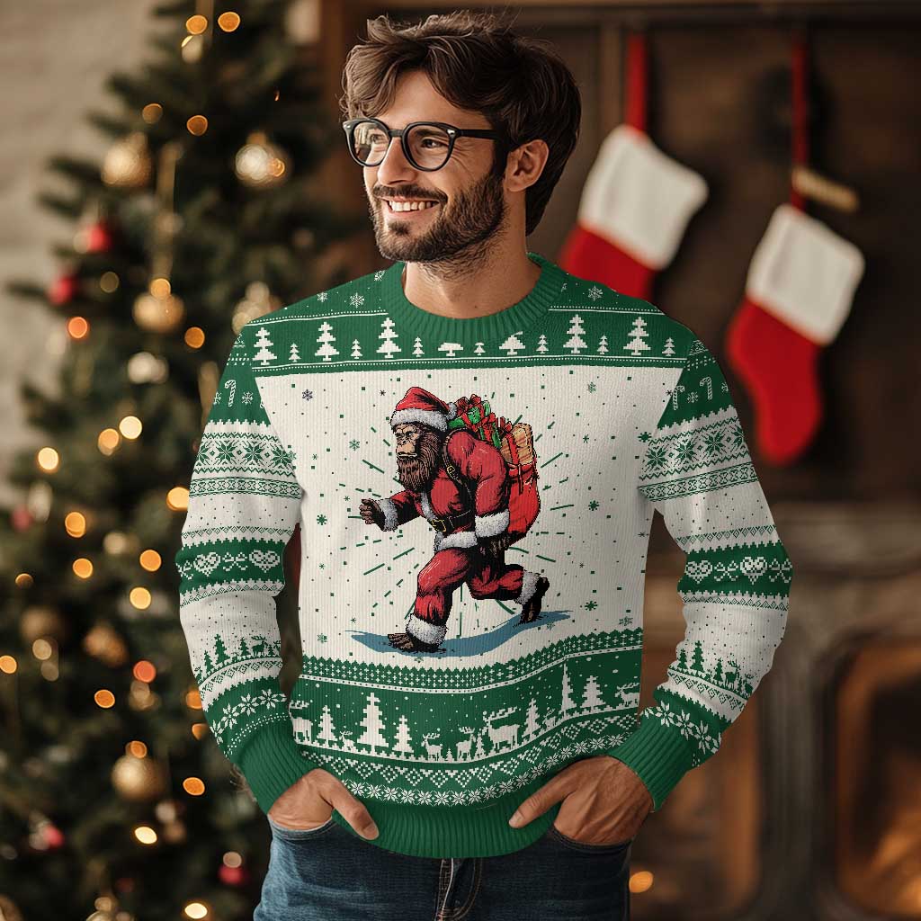 Funny Xmas Santa Bigfoot Ugly Christmas Sweater Xmas Sasquatch TS11 Green Print Your Wear