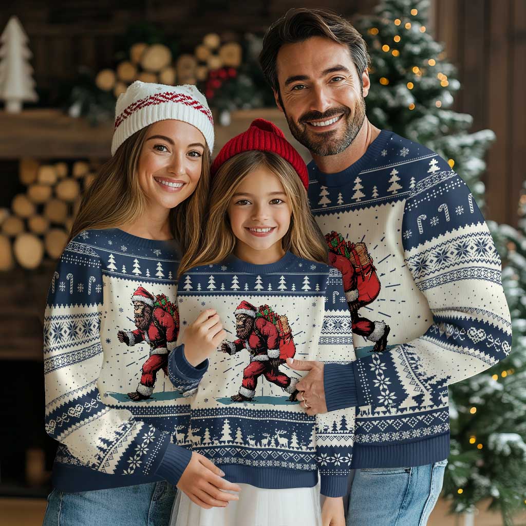 Funny Xmas Santa Bigfoot Ugly Christmas Sweater Xmas Sasquatch TS11 Navy Print Your Wear
