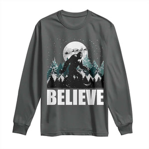 Funny Christmas Bigfoot Long Sleeve Shirt Believe Santa Sasquatch Snow TS11 Dark Heather Print Your Wear