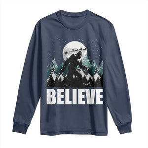 Funny Christmas Bigfoot Long Sleeve Shirt Believe Santa Sasquatch Snow TS11 Navy Print Your Wear