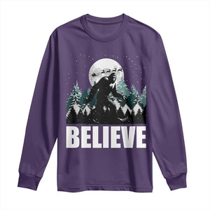 Funny Christmas Bigfoot Long Sleeve Shirt Believe Santa Sasquatch Snow TS11 Purple Print Your Wear