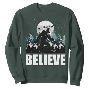 Funny Christmas Bigfoot Sweatshirt Believe Santa Sasquatch Snow TS11 Dark Forest Green Print Your Wear