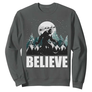 Funny Christmas Bigfoot Sweatshirt Believe Santa Sasquatch Snow TS11 Dark Heather Print Your Wear