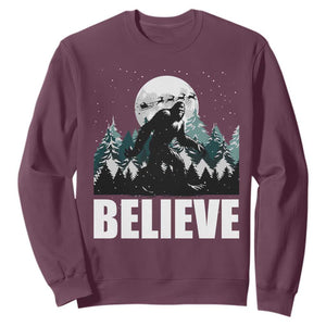 Funny Christmas Bigfoot Sweatshirt Believe Santa Sasquatch Snow TS11 Maroon Print Your Wear