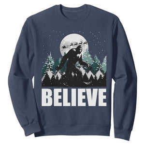 Funny Christmas Bigfoot Sweatshirt Believe Santa Sasquatch Snow TS11 Navy Print Your Wear