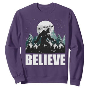 Funny Christmas Bigfoot Sweatshirt Believe Santa Sasquatch Snow TS11 Purple Print Your Wear