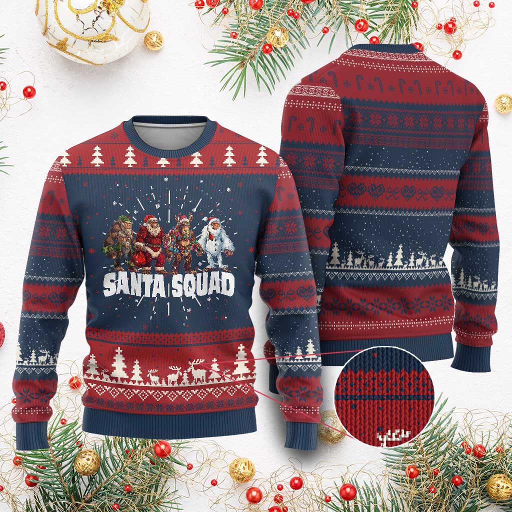 Funny Xmas Bigfoot Ugly Christmas Sweater Santa Squad Sasquatch Cosplay Elf Santa Snowman TS11 Burgundy Print Your Wear